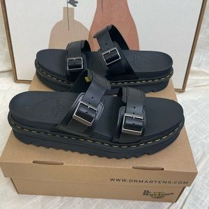 Dr. Martens MYLES BRANDO LEATHER BUCKLE SLIDE SANDALS